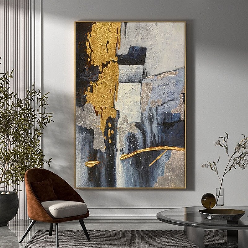 Pure Hand-painted Oil Painting Gold Foil Cloud Hanging Painting Black white Abstract For Home Decoration Painting Wall Art