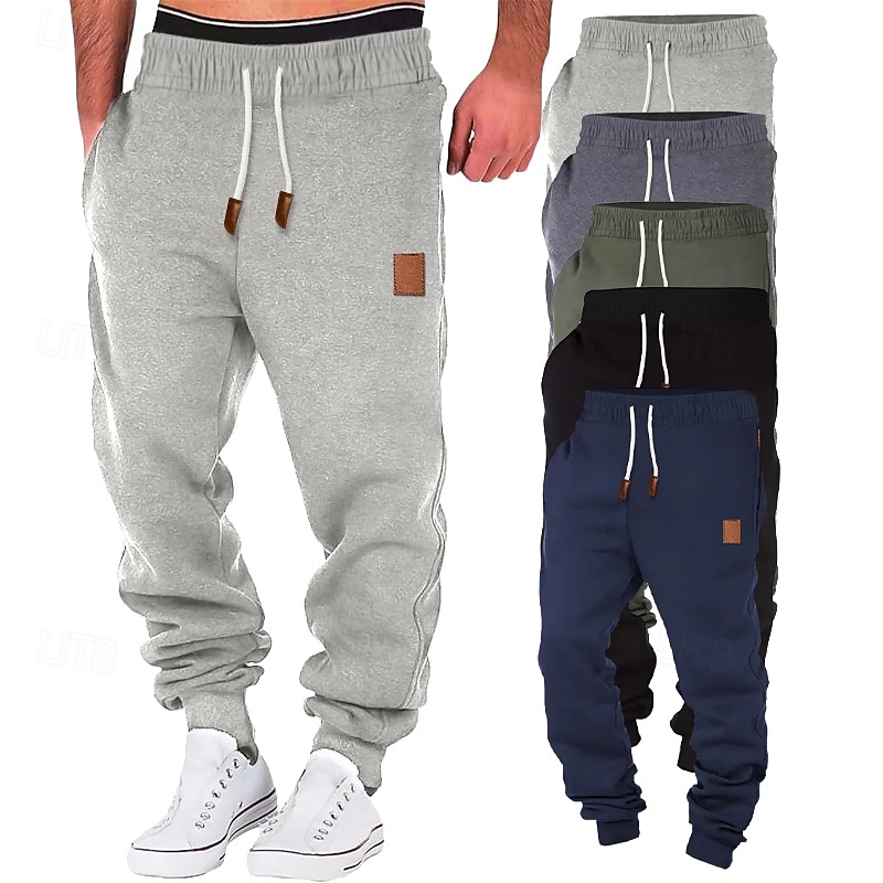 Men's Sweatpants Joggers Fleece Pants Trousers Drawstring Pocket Plain Comfort Soft Full Length Outdoor Daily Going out Fashion Casual Black Green