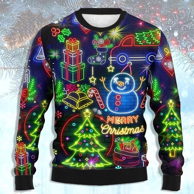 Ugly Christmas Sweater Men's Sweaters Snowman Pullover Jumper Knitwear Knitting New Years Eve Sweater Outdoor Daily Vacation Long Sleeve Crewneck Fall Winter Lake blue Forest Green Dark