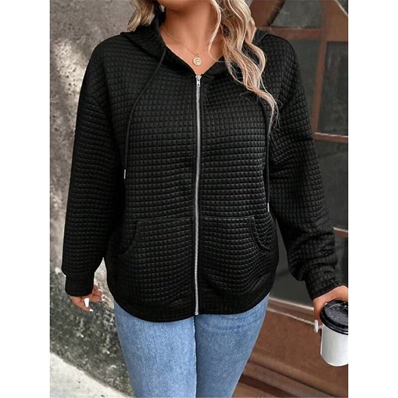 Women's Casual Jacket Hoodie Jacket Outdoor Street Daily Wear Fall Winter Regular Coat Regular Fit Thermal Warm Breathable Stylish Casual Jacket Long Sleeve Plain with Pockets Full Zip Black Wine2