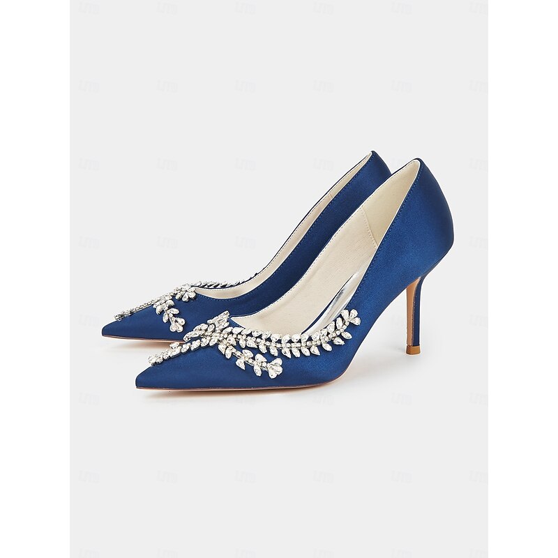 Women's Rhinestone-Embellished Satin Stiletto Heels – Elegant Pointed Toe Pumps for Evening Parties and Formal Events 5