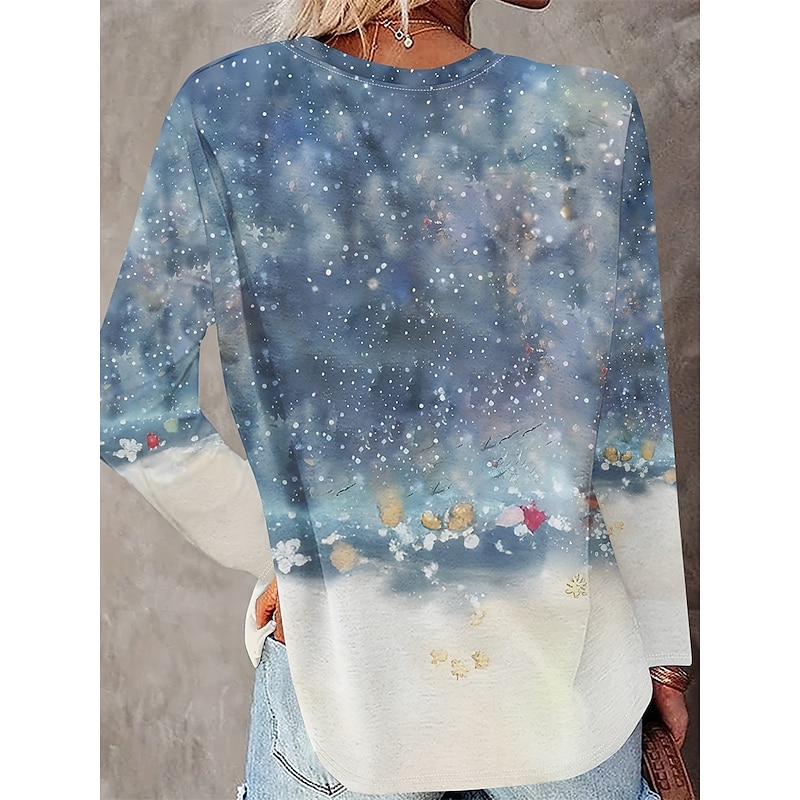 Women's T Shirt Casual Print Long Sleeve Regular Tops Crew Neck Daily Blue Purple Green Spring Fall3