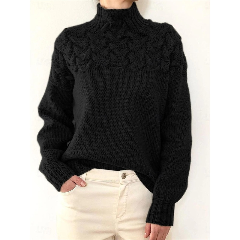 Women's Sweater Pullover Sweater Jumper Casual Soft Pure Color Ribbed Turtleneck Knitted Long Sleeve Regular Tops Knit Outdoor Daily Weekend Black Pink Fall Winter2
