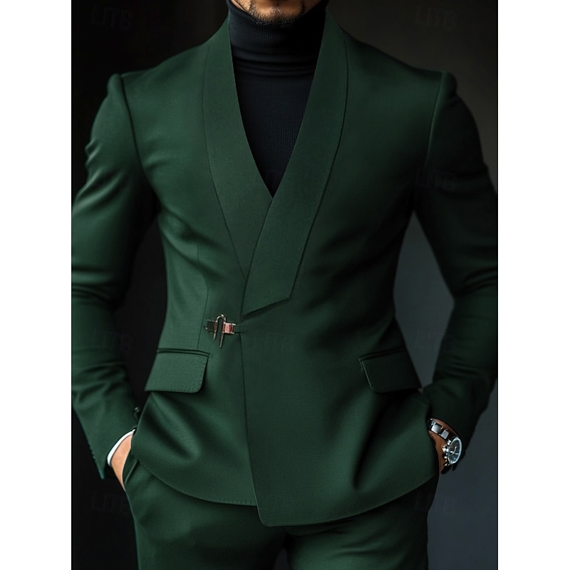 Men's Wedding Party Suits Shawl Lapel Black Royal Blue Fashion Business Solid Colored Standard Fit 2 Piece Single Breasted One-button2