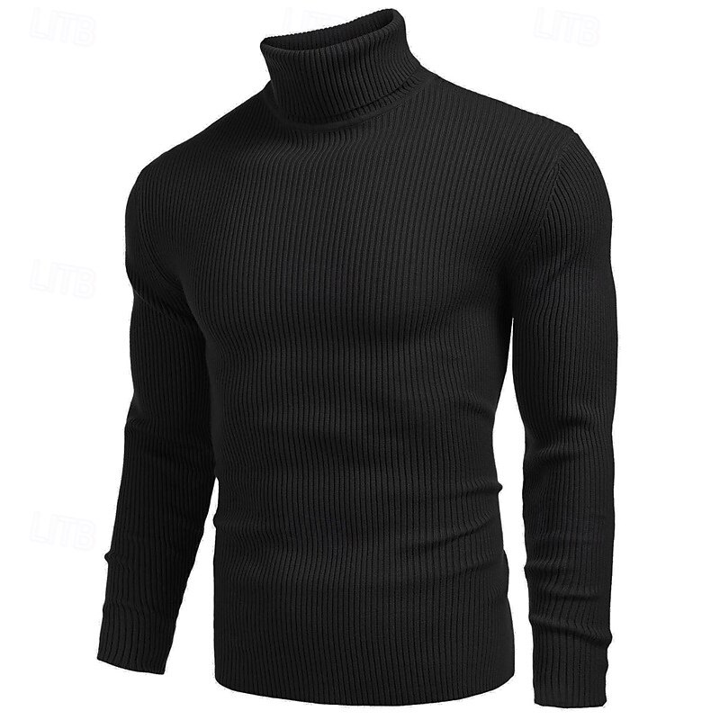 Men's Pullover Sweater Jumper Knit Sweater Mens Turtle Neck Jumper Ribbed Knit Regular Knitted Plain Turtleneck Fashion Casual Daily Wear Date Clothing Apparel Fall & Winter Wine caramel S M L3
