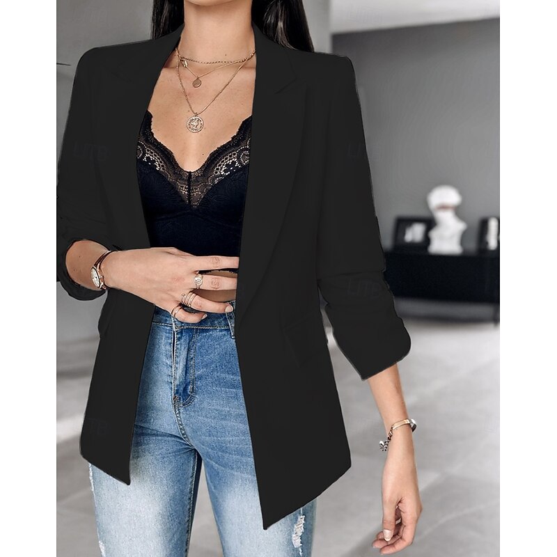 Women's Blazer Formal Solid Color Casual / Daily Fashion Regular Fit Outerwear Long Sleeve Winter Black S