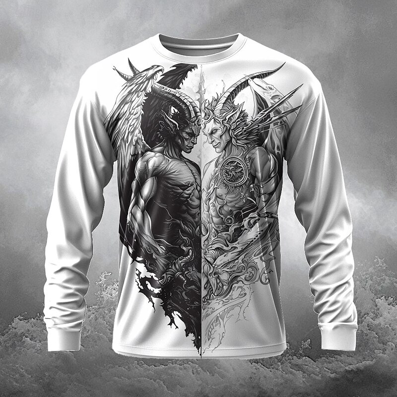 Men's Devil T Shirt Long Sleeve T shirt 3D Print Crew Neck Shirt Fashion Daily Designer Street Casual White 1 White Summer Spring Fall Clothing Apparel S M L XL XXL XXXL