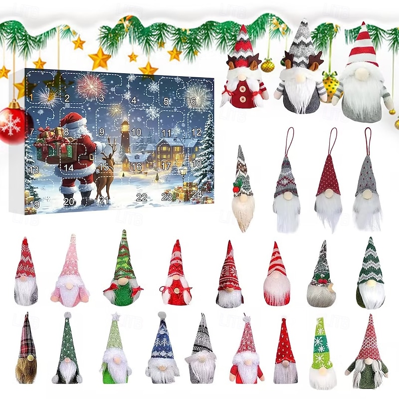 Christmas Advent Calendar with Gnome Doll Decorations 24 Pieces Gnome Decor Christmas Countdown Xmas Advent Calendar, Gonks Dwarf Doll Collectible Toy Figures