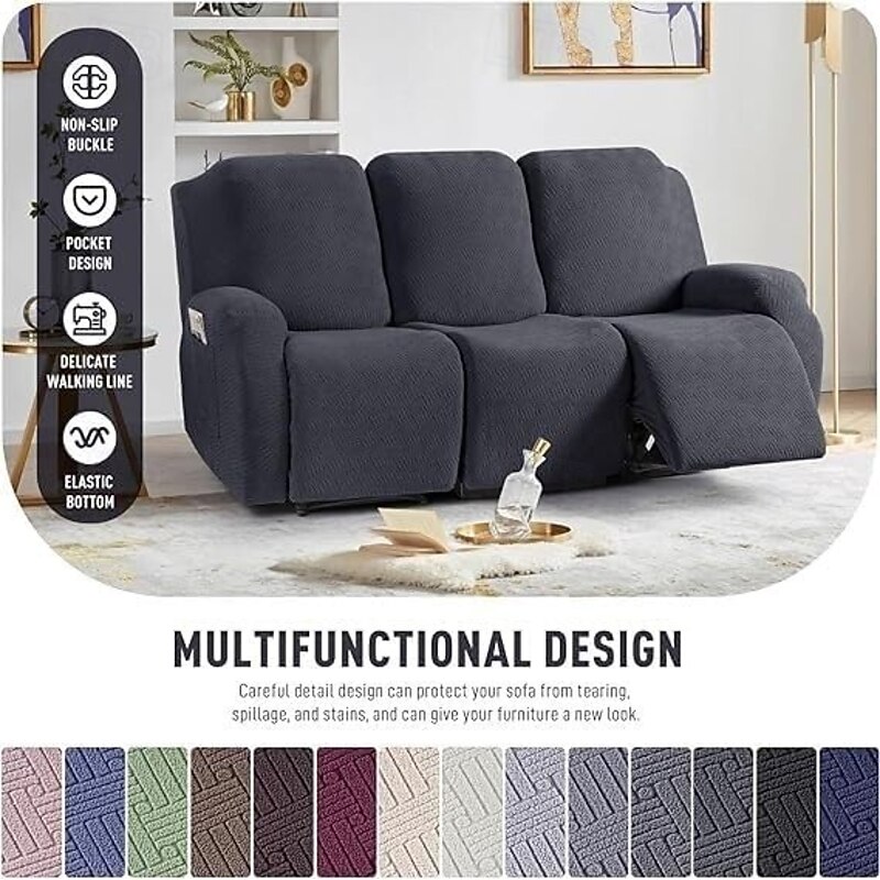 Loveseat 3 Seater Burgundy Recliner Covers Cover for Large Reclining Chair Slipcover Seat Reversible Washable Protector with Elastic Adjustable Straps for Kids Pets3