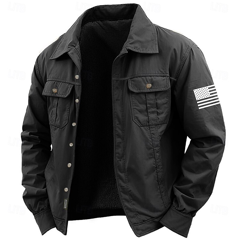 Men's American US Flag Work Shirt Western Shirt Cargo Shirt Long Sleeve Casual Sports & Outdoor Going out Fall Winter Turndown Button-Down Black Army Green Khaki3