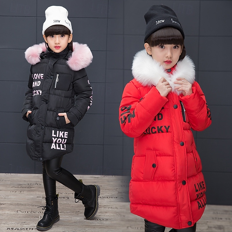 Girls' 3D Letter Down Coat Puffer Jacket Long Sleeve Winter Basic Kids 4-12 Years School Street Daily3