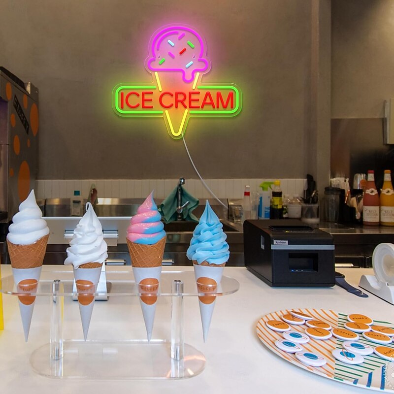 Ice Cream Neon Sign Light, Colorful LED Neon Light, USB-Powered with Brightness Control for Cafe, Shop, Bedroom, Restaurant Wall Decor4