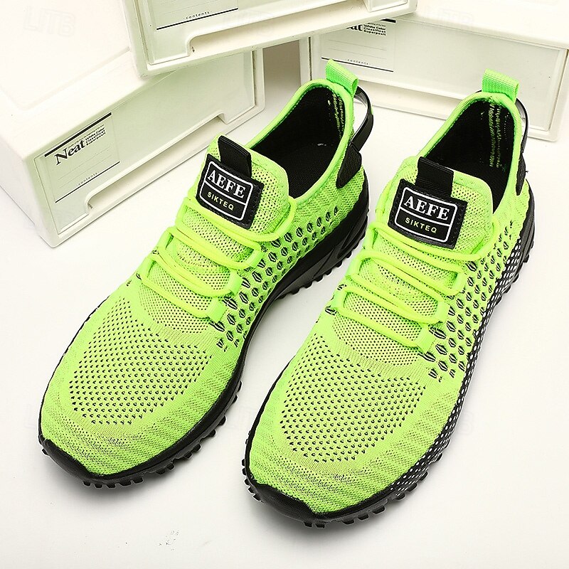 Men's Neon Green Breathable Athletic Sneakers – Lightweight Mesh Running Shoes with Cushioned Sole4