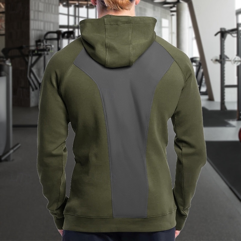 Men's Fitness Hoodie Workout Hoodie Long Sleeve Hoodie Casual Athleisure Fall Solid Colored Thermal Warm Windproof Breathable Gym Workout Walking Jogging Sportswear Activewear Black Army Green Dark