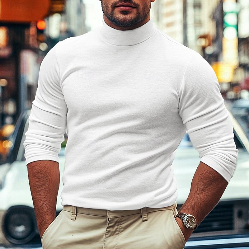 Men's Dralon Mock Turtleneck T shirt Tee Turtleneck shirt Tee Top Long Sleeve Shirt Plain Turtleneck Street Vacation Long Sleeve Soft Clothing Apparel Fashion Designer Basic