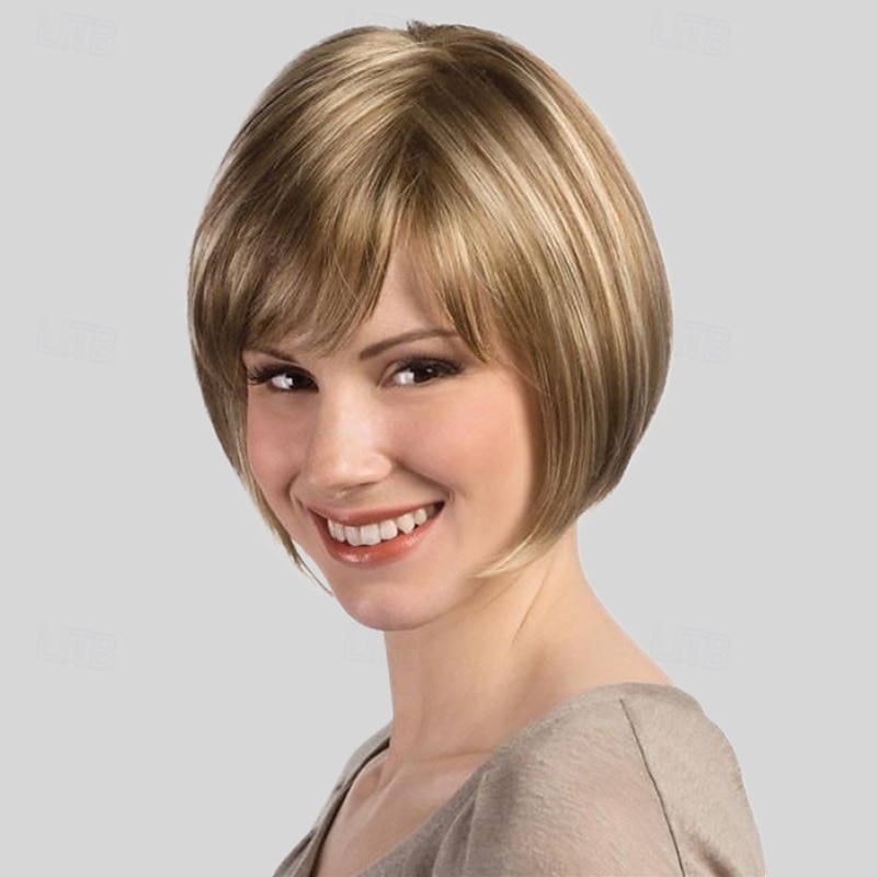 Blonde Bob Wig - Short Blonde Straight Bob Wigs with Bangs for Women, Colorful Short Hair Wig, Cute Synthetic Wig for Cosplay, Daily3