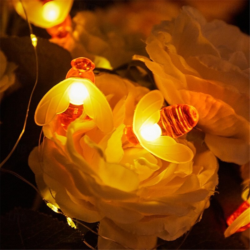 3M Solar Powered Bee String Lights, 20 LEDs Waterproof Outdoor Lights with Mounting Bracket  for Christmas, Patio, Yard, Warm White, White Multicolor, Blue2