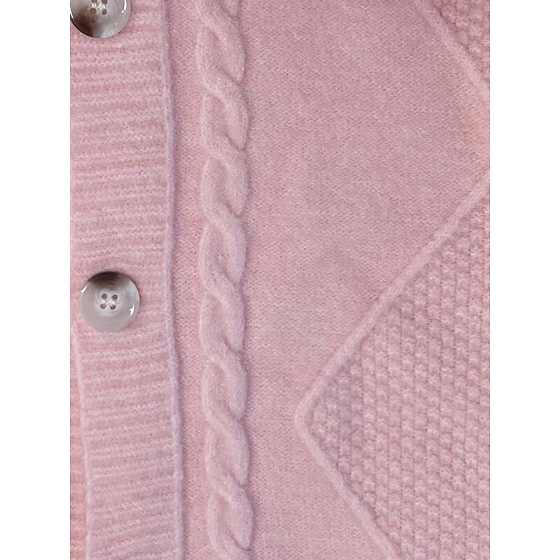 Women's Pink Long Cardigan V Neck Cable Knit Knitted Fall Winter Work Elegant Fashion Daily Long Sleeve Solid Color Pink Camel2