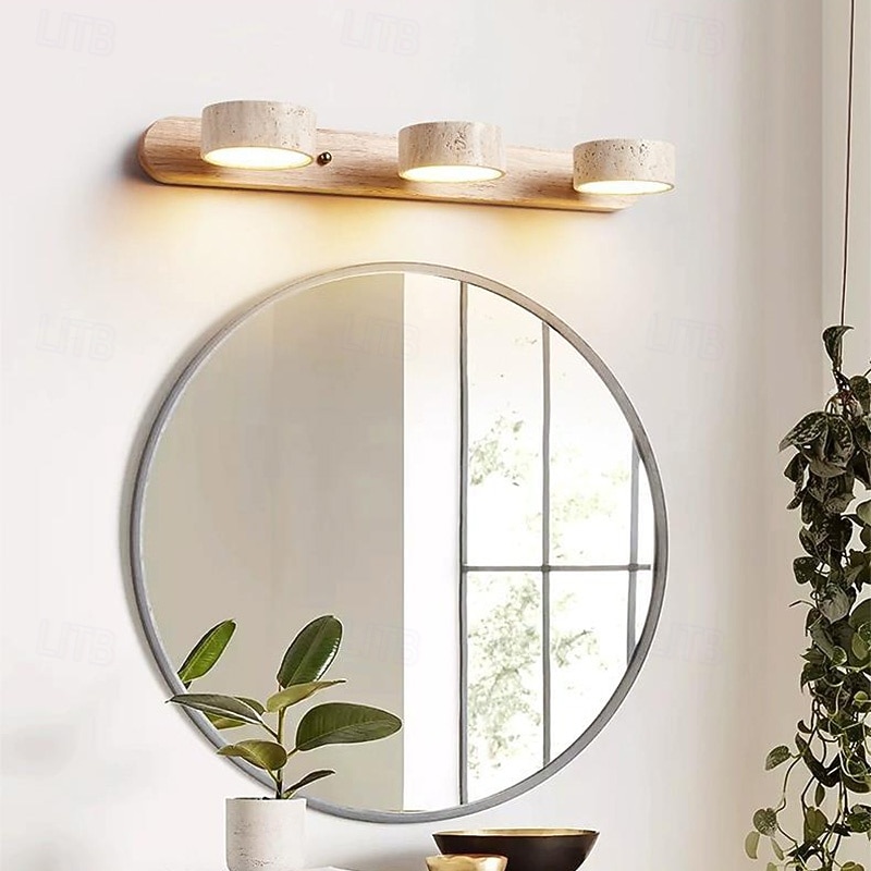 Wood Wall Sconce Wall Light Vanity Light with Rotatable Cylinder Lampshade Over Mirror Wall Lighting 110-240V3