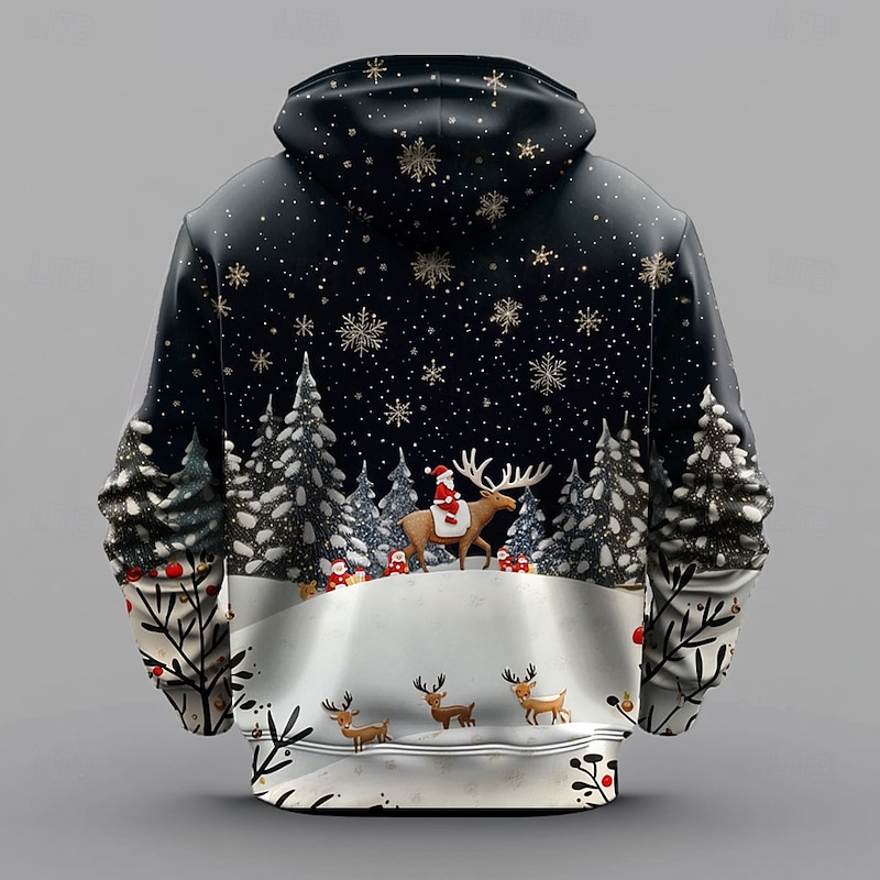 Christmas Men's Christmas animal 3D Hoodies Santa Claus Fashion 3D Print Holiday Streetwear Hoodies Black Hooded Print Front Pocket Spring &  Fall Designer shirt2
