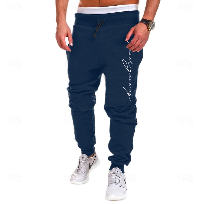 Men's Text Sweatpants Joggers Pants Trousers Mid Waist Drawstring Elastic Waist Fashion Casual Outdoor Home Street Pocket Spring Fall Winter 3D Print Black White Blue4