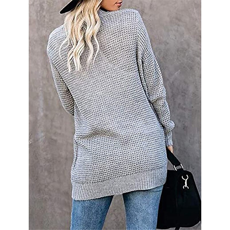 Women's Sweater Cardigan Casual Soft Pure Color Ribbed Open Front Pocket Knitted Long Sleeve Regular Tops Knit Outdoor Daily Weekend Black White Fall Winter3
