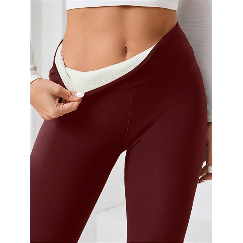 Women's Yoga Pants Fleece Lined Leggings Yoga Leggings High Waist Pilates Gym Workout Workout Tights Solid Color Black Burgundy Dark Navy Fleece Fall Winter Sports Activewear Stretchy Slim3