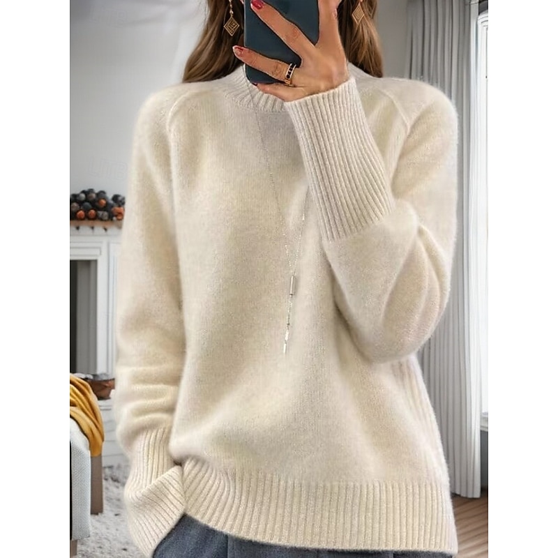 Women's Sweater Pullover Sweater Jumper Turtleneck Knit Knitted Raglan Sleeves Spring Fall Home Daily Holiday Daily Casual Soft Long Sleeve Pure Color White Light Green3