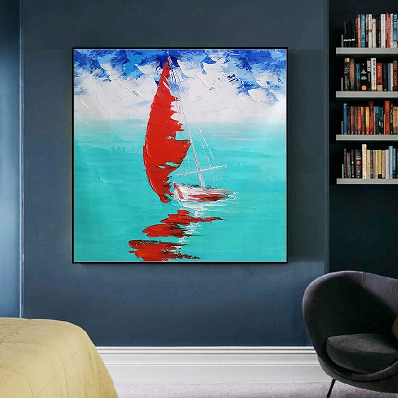 Mintura Handmade Sailboat Oil Paintings On Canvas Wall Art Decoration Modern Abstract Picture For Home Decor Rolled Frameless Unstretched Painting4