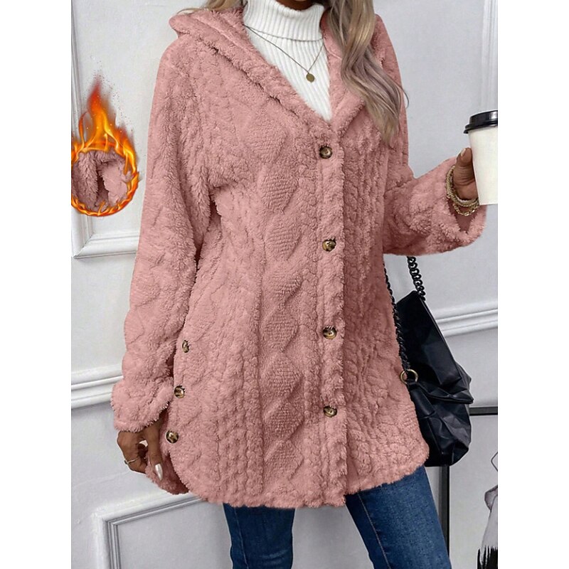 Women's Fleece Jacket Teddy Coat Hoodie Jacket Warm Breathable Zipper Pocket Fleece Lined Casual Plain Vacation Street Daily Wear Going out Single Breasted Regular Hoodie Regular Fit Long Sleeve 6