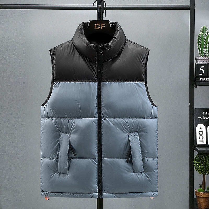 Men's Puffer Vest Padded Gilet Quilted Vest Daily Date Vacation Fashion Casual Fall & Winter Pocket Polyester Warm Comfortable Color Block Zipper Stand Collar Regular Fit Black Yellow Red Royal Blue3