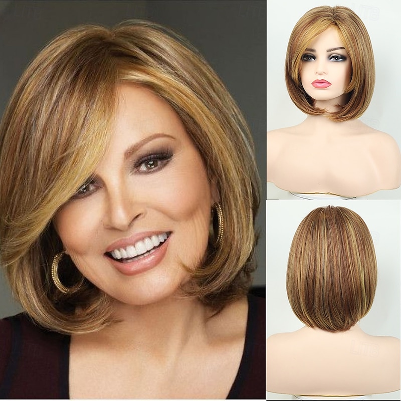 Shoulder Length Blonde  Straight Bob Wigs Synthetic Medium Length Bob Hair Wig for Women2