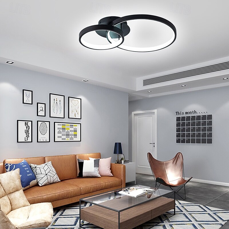 Modern LED Ceiling Light 2-Ring Flush Mount Contemporary Chandelier Ceiling Lamp 3000/6000K 110-240V3