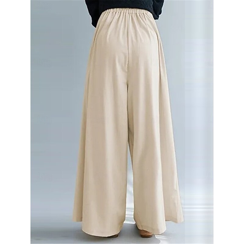 Women's Wide Leg Chinos Fashion Streetwear Full Length High Waist Plain Elastic Waistband Comfy Soft Comfortable Micro-elastic Outdoor Street Apricot Black Blue Spring &  Fall Regular Fit2