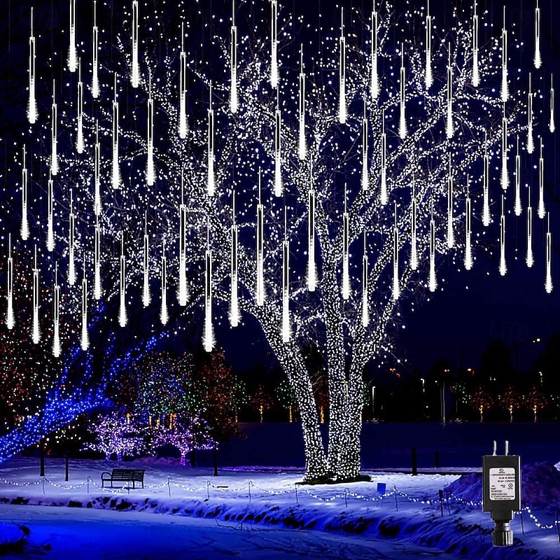 Elegant Wedding Party Reception 4 Pack 576 LED Falling Meteor Rain Lights, 30cm x 8 Tubes, Waterproof for Outdoor Holiday Party,Patio Decoration, Linkable Extension