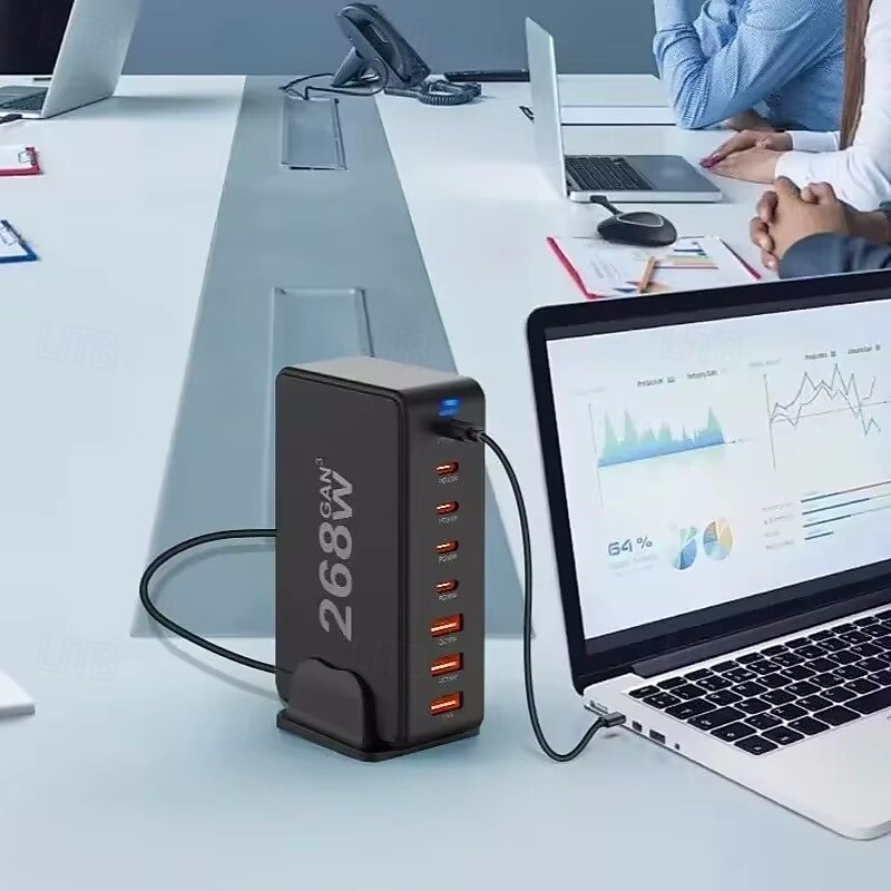 268W Desktop GaN Charger 8-port USB Type C PD Charger Fast Charge 3.0 USB Type C Fast Charger Mobile USB Charger4