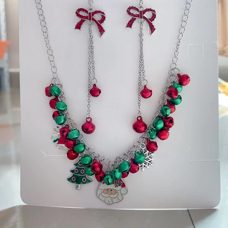 Festive Christmas Necklace and Earring Set with Holiday Bells and Glittering Light Bulb Charms – Perfect for Christmas Parties4