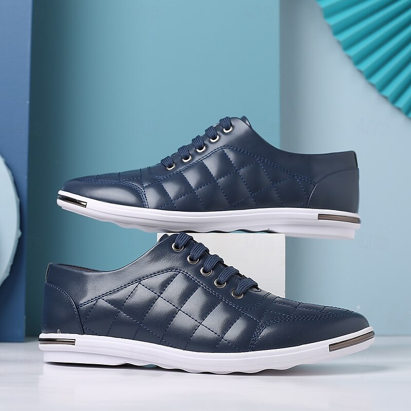 Men's Casual Quilted Sneakers - Navy Blue, Lace-Up Design, Comfortable and Lightweight, Perfect for Everyday Wear4