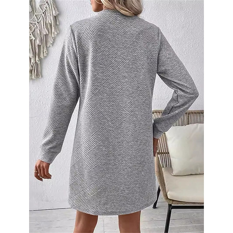 Women's Casual Dress Mini Dress Ruched Casual Crew Neck Long Sleeve Black Apricot Gray Color3