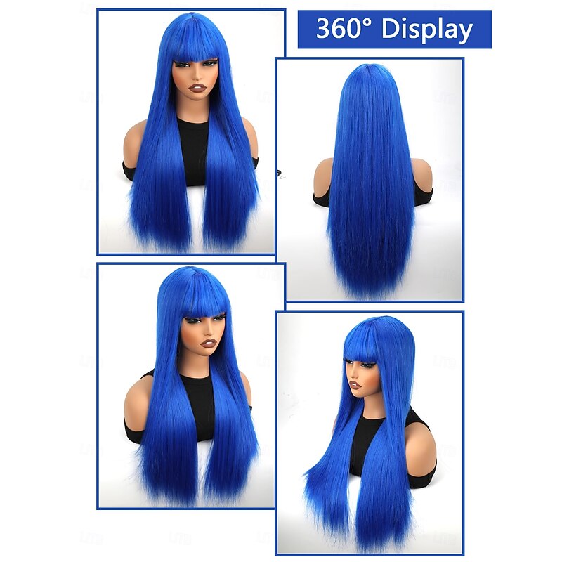 Long Straight Wig with Bangs Natural Hair Fiber Synthetic Wig for Women and Girls Perfect for Christmas Parties and Cosplay2