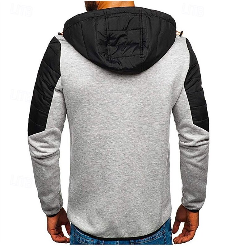 Men's Zip Up Hoodie Full Zip Hoodie Black Navy Blue Light Grey Hooded Color Block Zip Up Patchwork Pocket Sports & Outdoor Daily Holiday Polyester Streetwear Basic Casual Spring &  Fall Clothing3