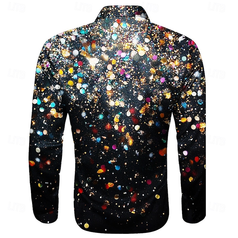 Christmas Men's Polka Dot Shirt Dress Shirt Button Up Shirt Long Sleeve Ugly Fashion Casual Party Evening Wear New Years Eve Shirts Summer Spring Fall Collared Shirts 3D Print Black2
