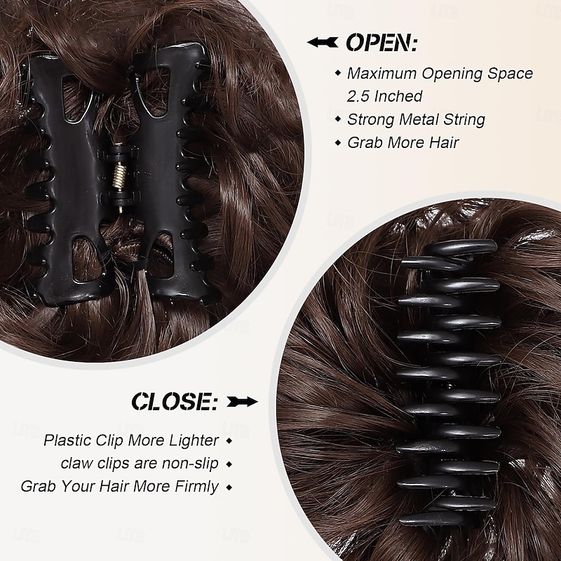 Messy Bun Hair Piece Claw Clip Curly Wavy Faux Hair Bun Tousled Updo Hair Extensions Scrunchie Long Beard Chignon Buns Hair pieces for Women3