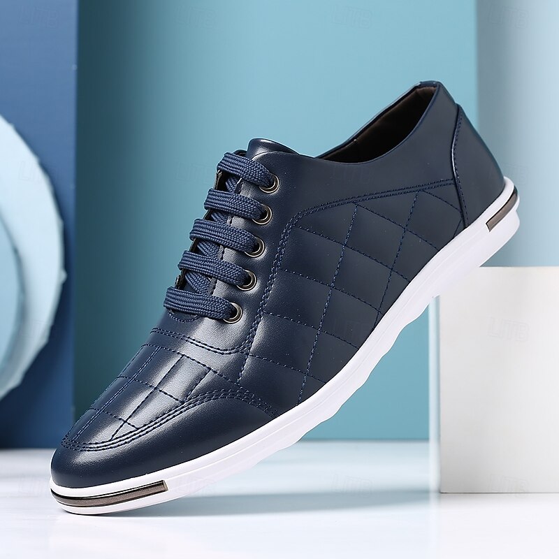 Men's Casual Quilted Sneakers - Navy Blue, Lace-Up Design, Comfortable and Lightweight, Perfect for Everyday Wear