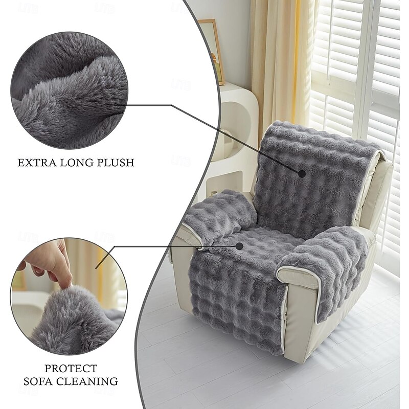 Soft Plush Sofa Cover Recliner Covers Thick Shaggy Fuzzy Sectional Couch Cover 4 Pcs Set,Non-Slip Sofa Slipcover Furniture Protector for Kids, Pets3