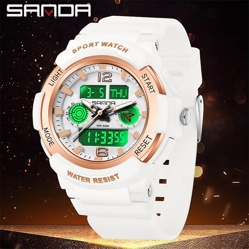 SANDA Women Men Digital Watch Outdoor Fashion Casual Business Luminous Alarm Clock Countdown Three Time Zones TPU Watch2