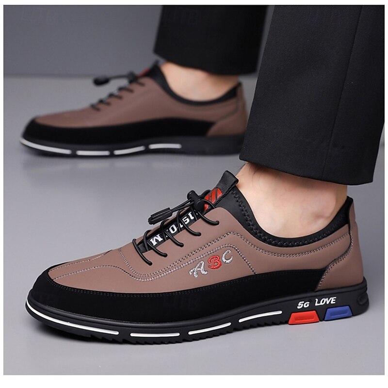 Men's Fashion Casual Sports Shoes – Brown and Black Lightweight Sneakers with Embroidered Design and Elastic Lace-Up Closure 8