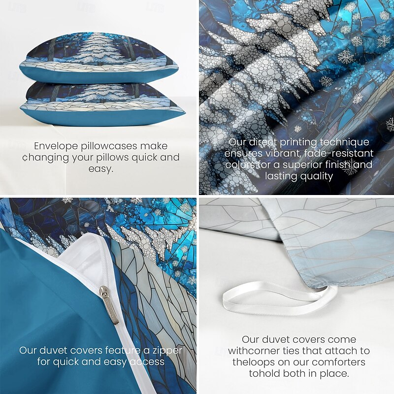 Christmas Snow Scenery  100% Cotton Christmas Comforter Set Full  3-Piece Holiday Duvet Cover for Kids - Soft & Cozy3