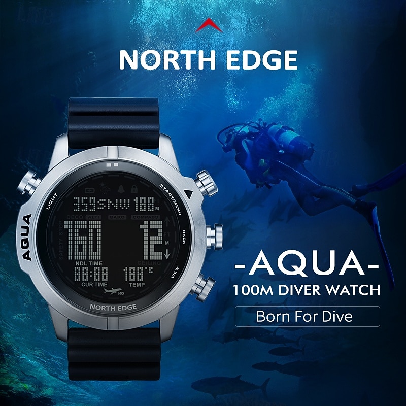 NORTH EDGE Men's Professional Diving Computer Watch Free/Scuba Diving 50M Dive Watches Altimeter Barometer Compass Digital Clock