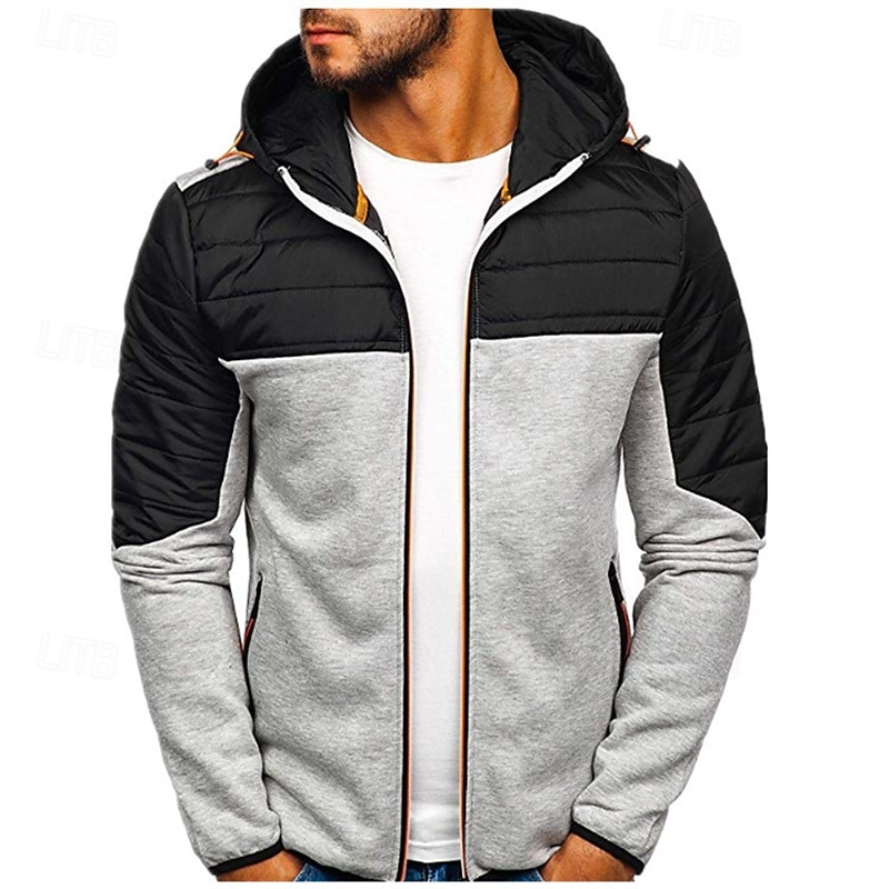 Men's Zip Up Hoodie Full Zip Hoodie Black Navy Blue Light Grey Hooded Color Block Zip Up Patchwork Pocket Sports & Outdoor Daily Holiday Polyester Streetwear Basic Casual Spring &  Fall Clothing